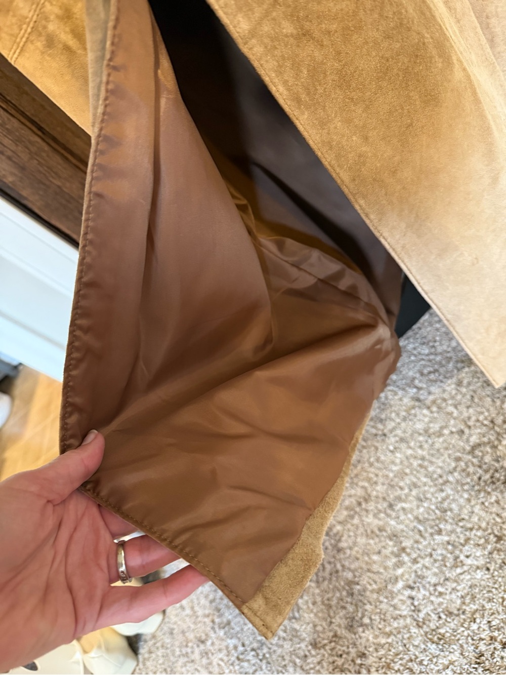 Vintage 90s 100% Genuine Suede Leather Maxi Skirt Camel Tan Long Column Size 4 - Picture 7 of 14
